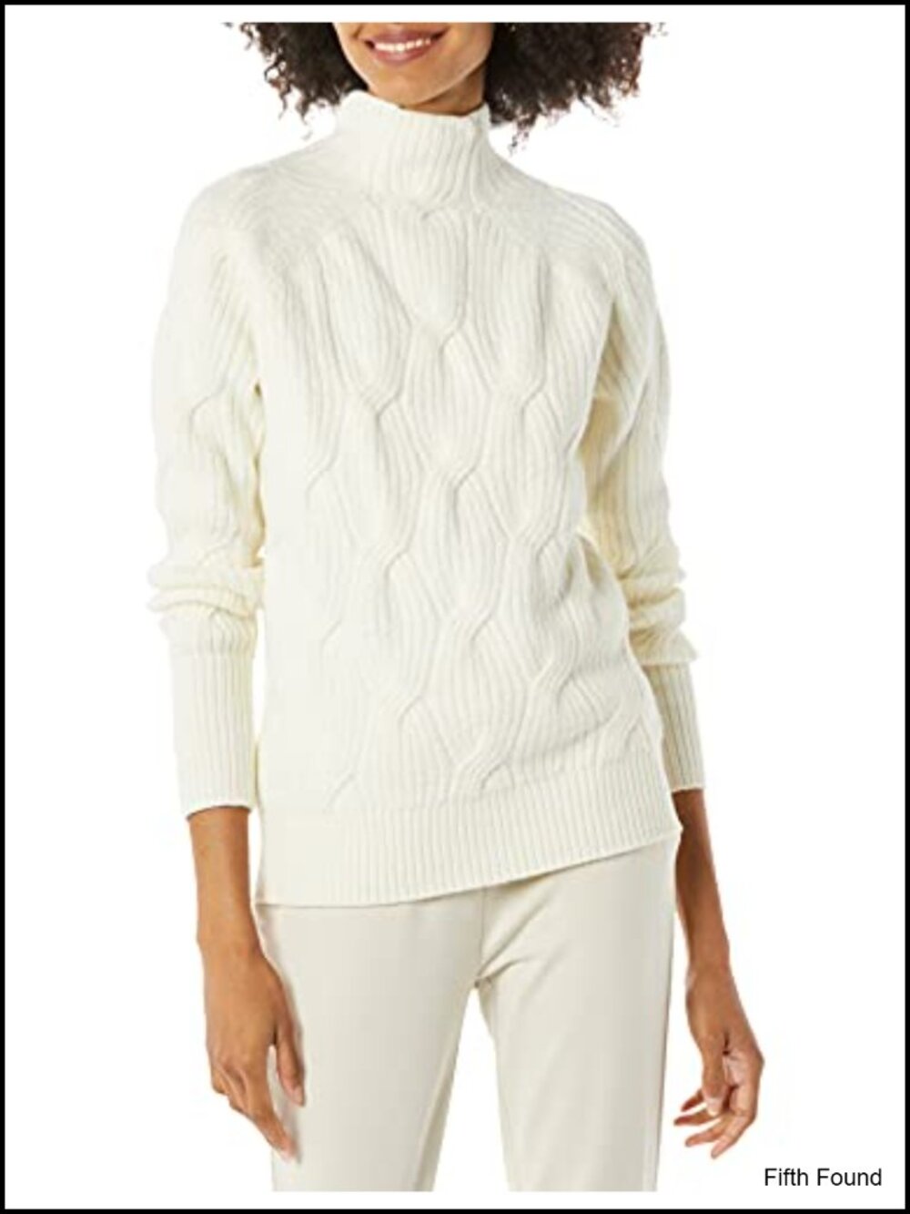 Essentials Women's Winter Long-Sleeve Cable Knit Funnel Neck Sweater